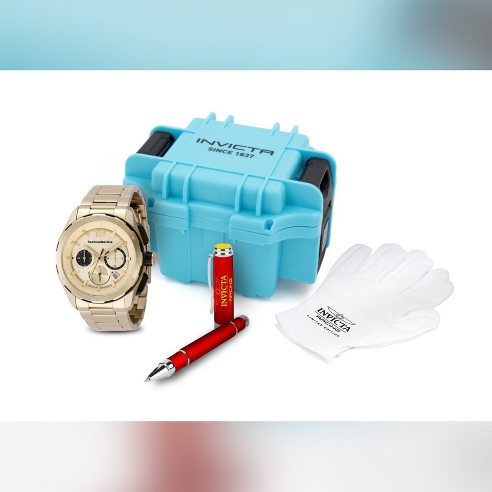 Invicta Gold MarineTechno with Blue Storage Case, pen and gloves